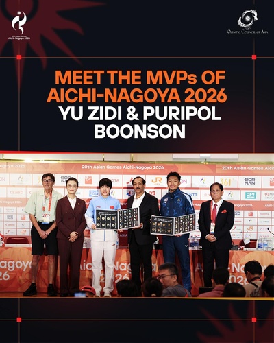 OCA announces Asian Games MVPs: Yu Zidi, Puripol Boonson
