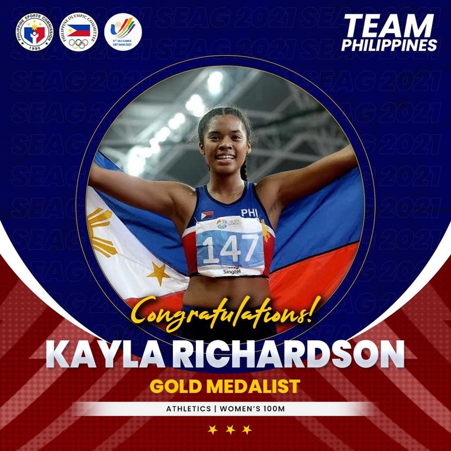 The Philippine Sports Commission congratulates Kayla Richardson on her 100m gold. © PSC