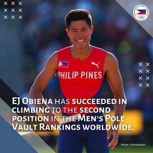 Philippines NOC celebrates Obiena’s rise to world No. 2 in men’s pole vault