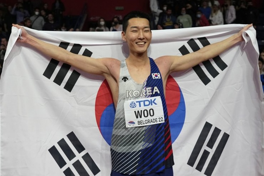 Korea’s high jump hero Woo Sanghyeok. © Korea Times