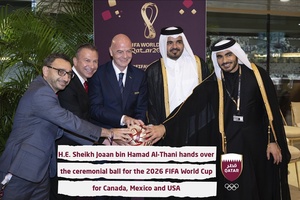 Qatar Olympic Committee President Sheikh Joaan hands over ceremonial ball for 2026 FIFA World Cup
