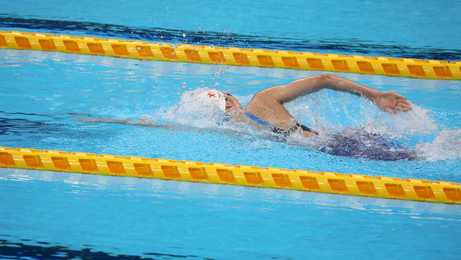 Asian Games OCA MVP Rikako Ikee swam the anchor leg of the mixed 200-meter relay demonstration. © Tokyo 2020