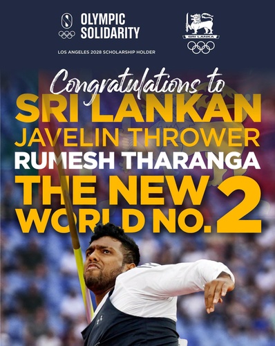 Sri Lanka NOC congratulates Rumesh Tharanga on World No. 2 ranking