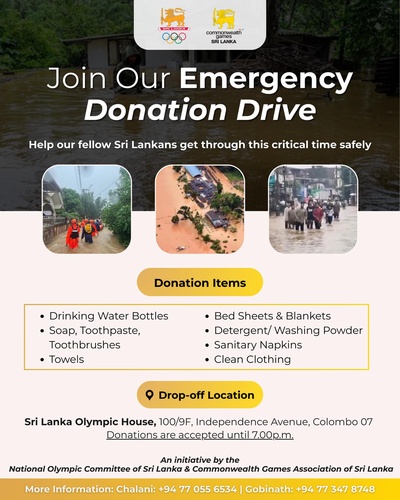 Sri Lanka NOC launches emergency relief donation drive to help families affected by Cyclone Ditwah