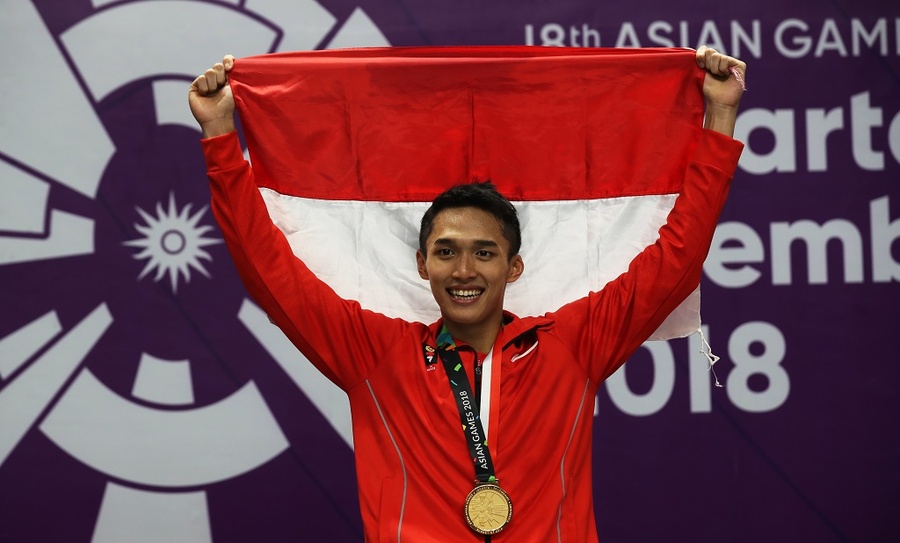 World No. 7 Jonatan Christie celebrates his Asian Games gold medal in Jakarta. © BWF